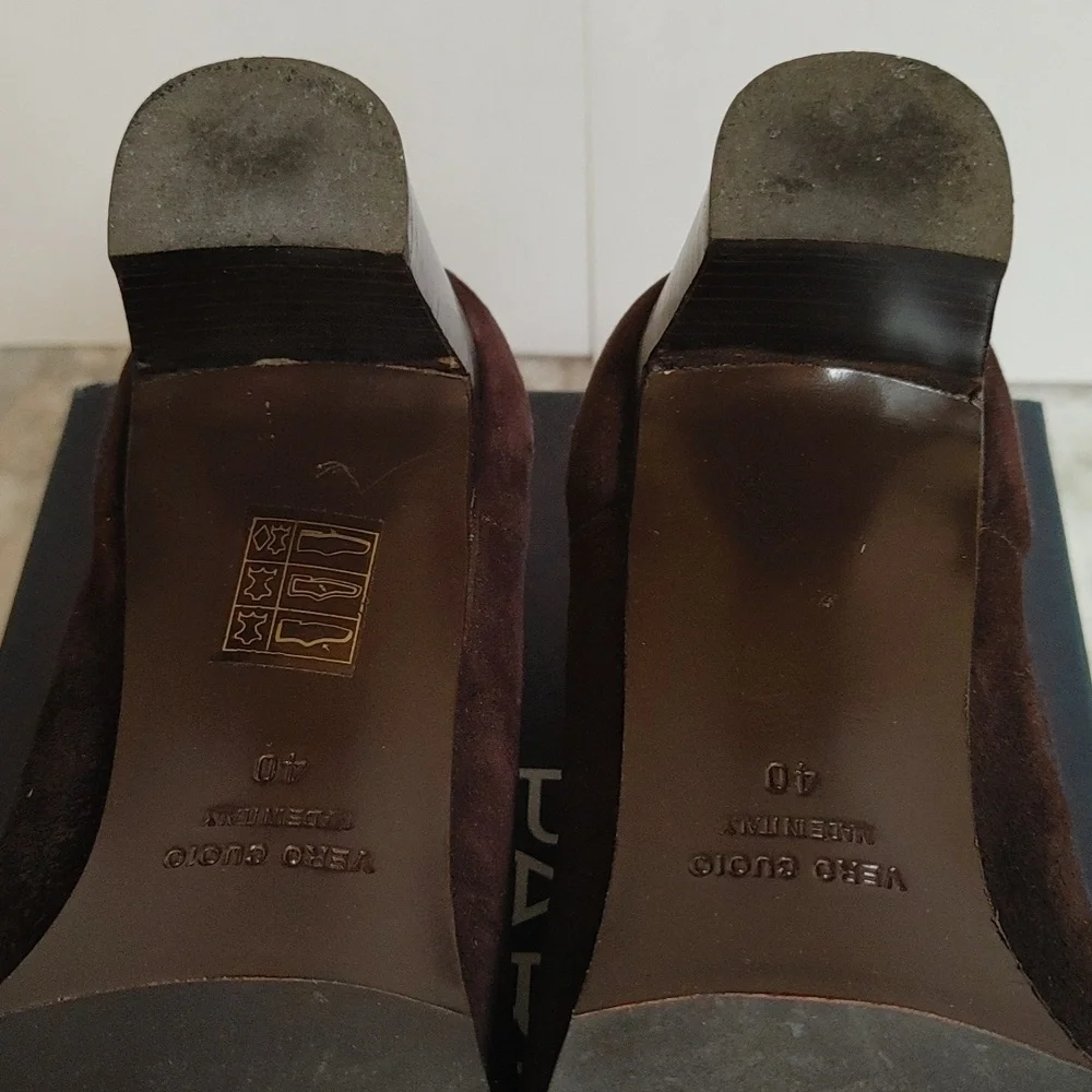 Parlanti Brown and Purple Suede Square Toe Heels Size 40